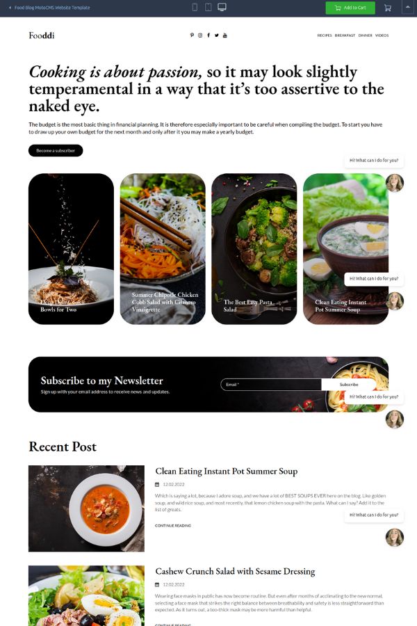 Food Blog MotoCMS Website Template