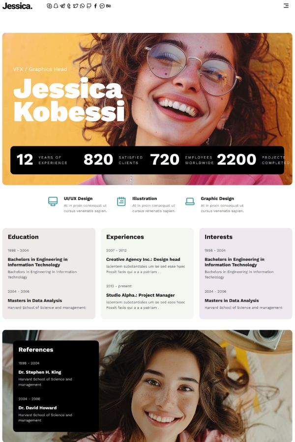 Jessica Free Bootstrap 5 Responsive Portfolio Website Theme