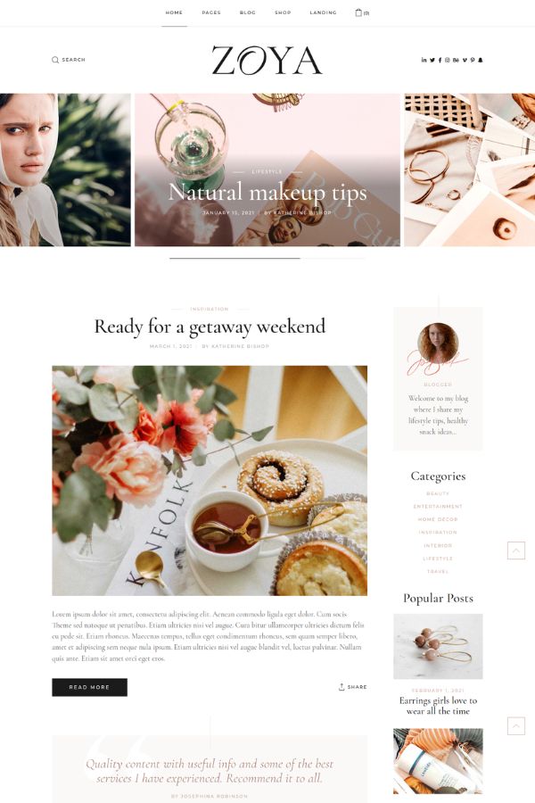 Zoya - Lifestyle Blog Template