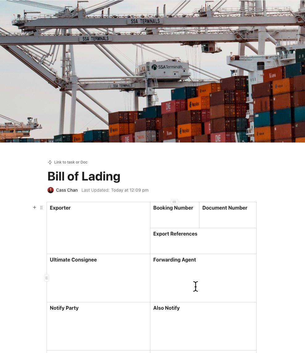 bill of lading template