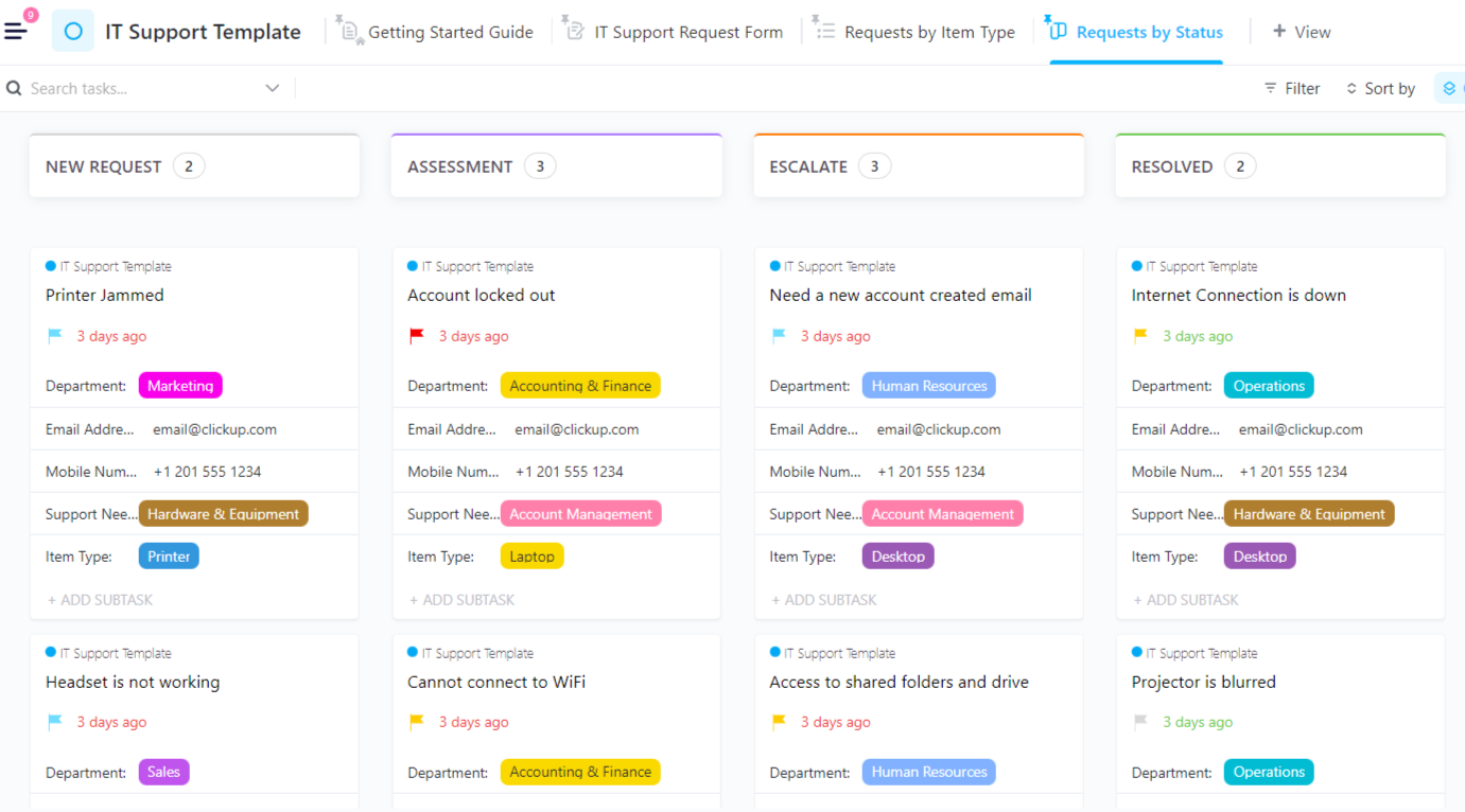 clickup it support template