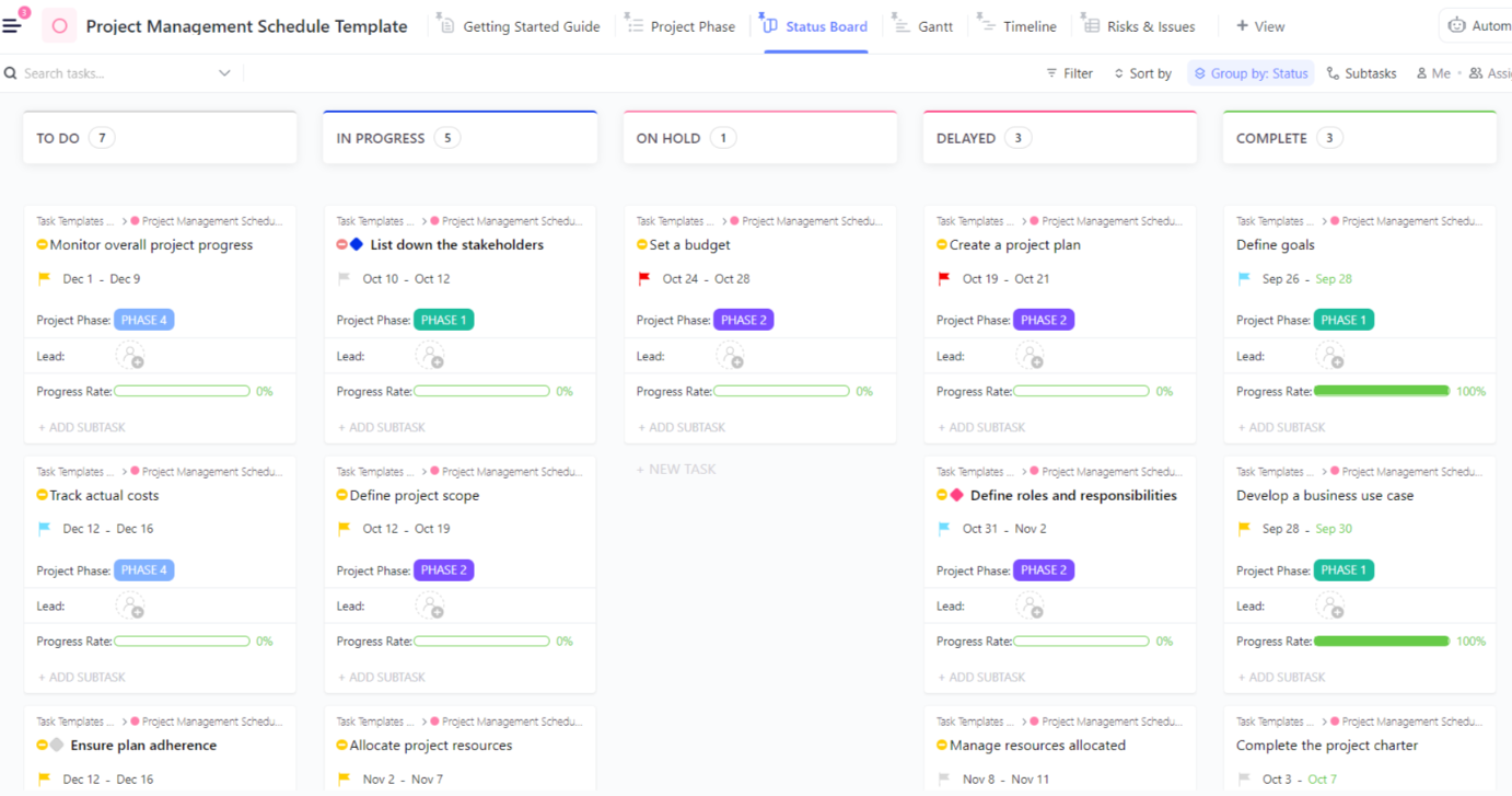 clickup project management schedule template
