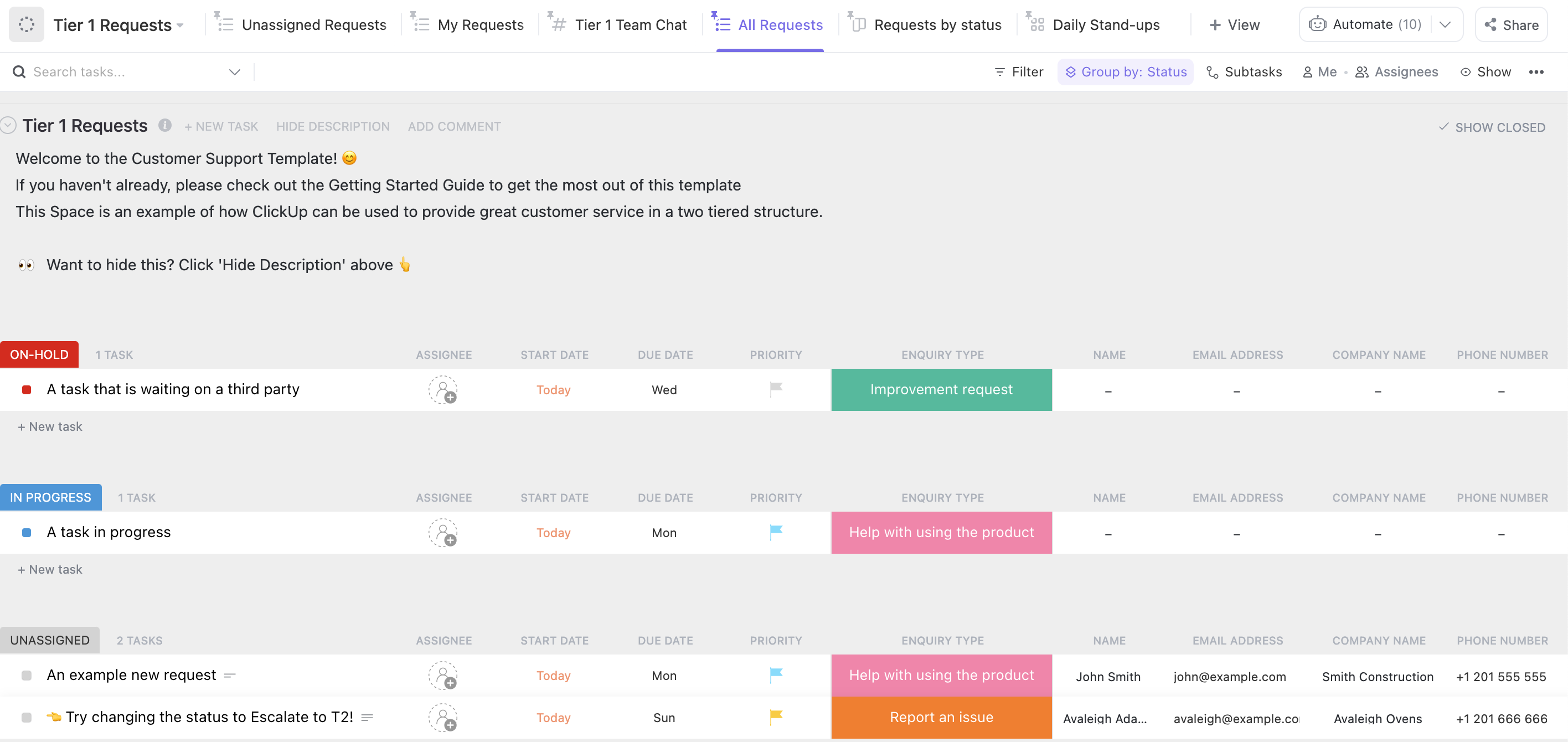 customer support template