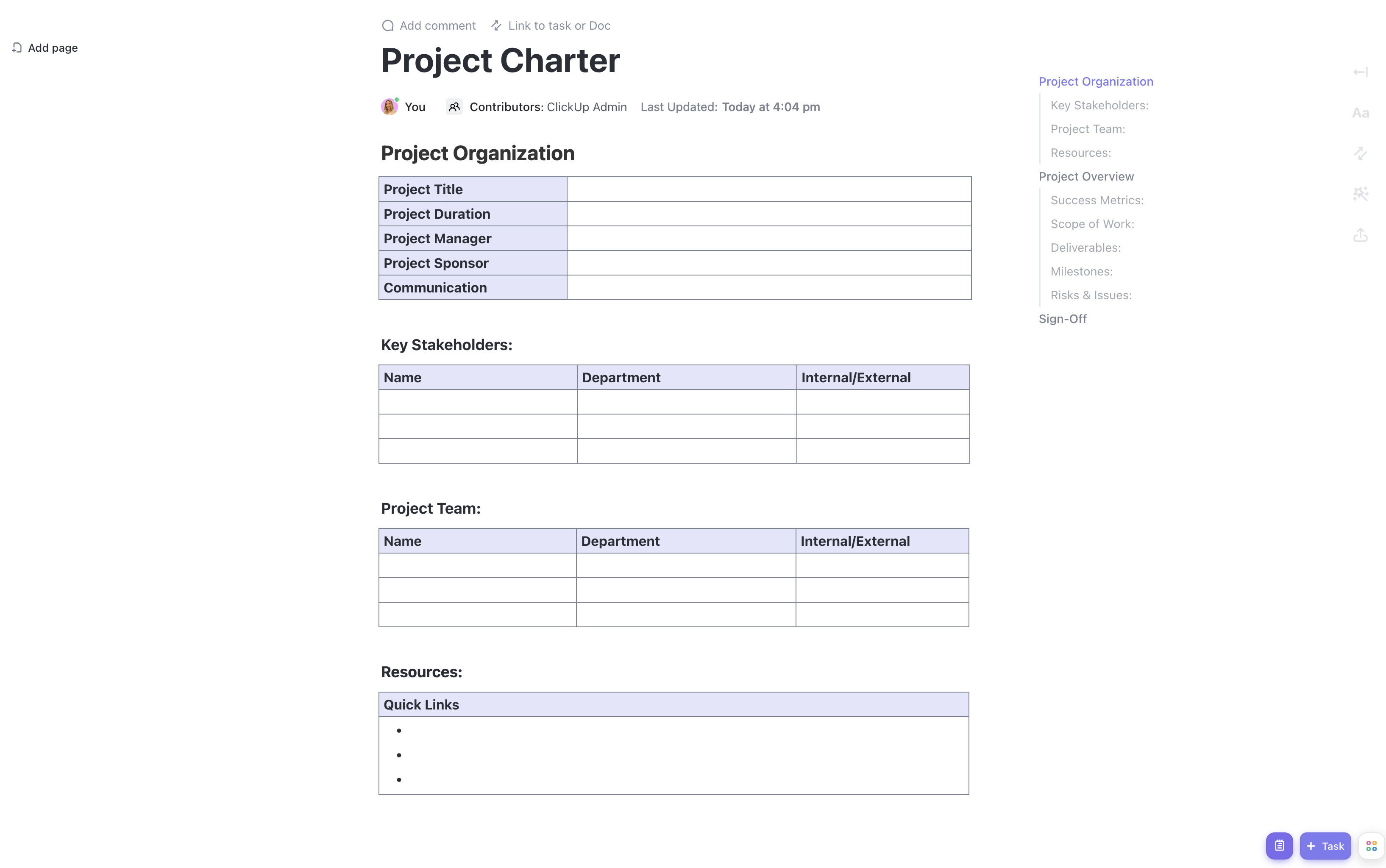 engineering project charter template