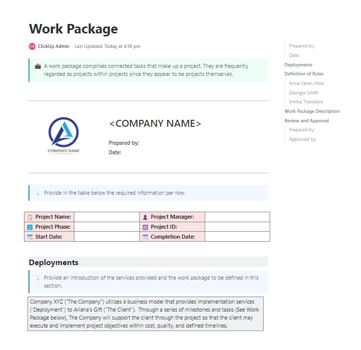 work package services template